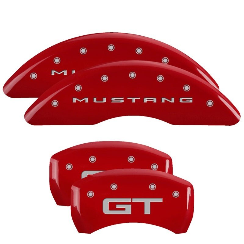 MGP 4 Caliper Covers Engraved Front 2015/Mustang Engraved Rear 2015/GT Red finish silver ch - JDMuscleShop the look 2mgp10201S2MGRD