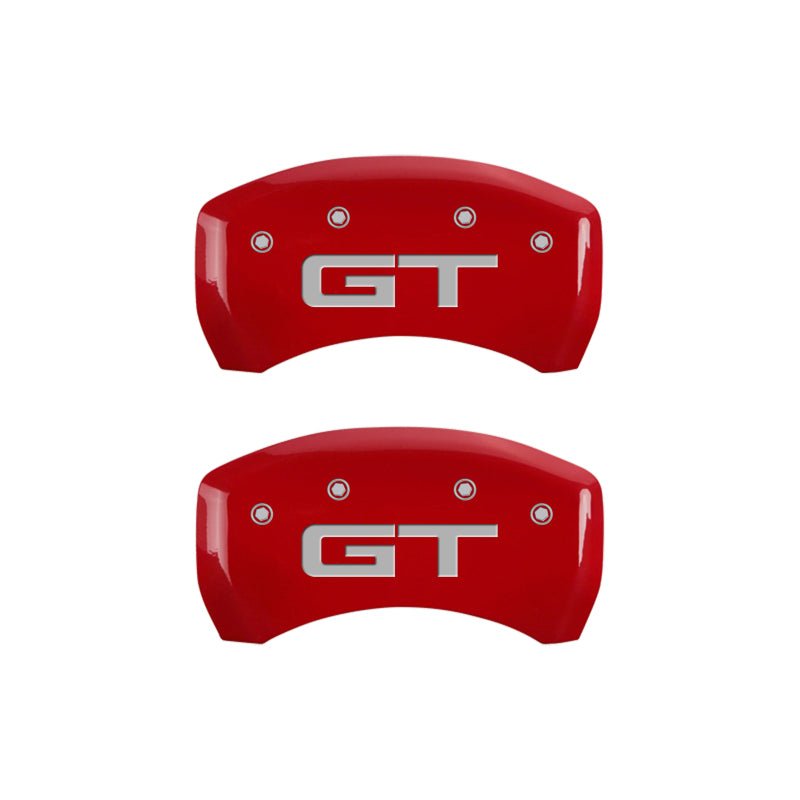 MGP 4 Caliper Covers Engraved Front 2015/Mustang Engraved Rear 2015/GT Red finish silver ch - JDMuscleShop the look 2mgp10201S2MGRD