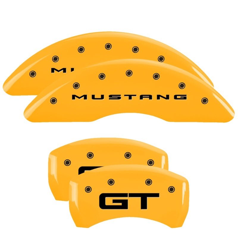 MGP 4 Caliper Covers Engraved Front 2015/Mustang Engraved Rear 2015/GT Yellow finish black ch - JDMuscleShop the look 2mgp10200S2MGYL