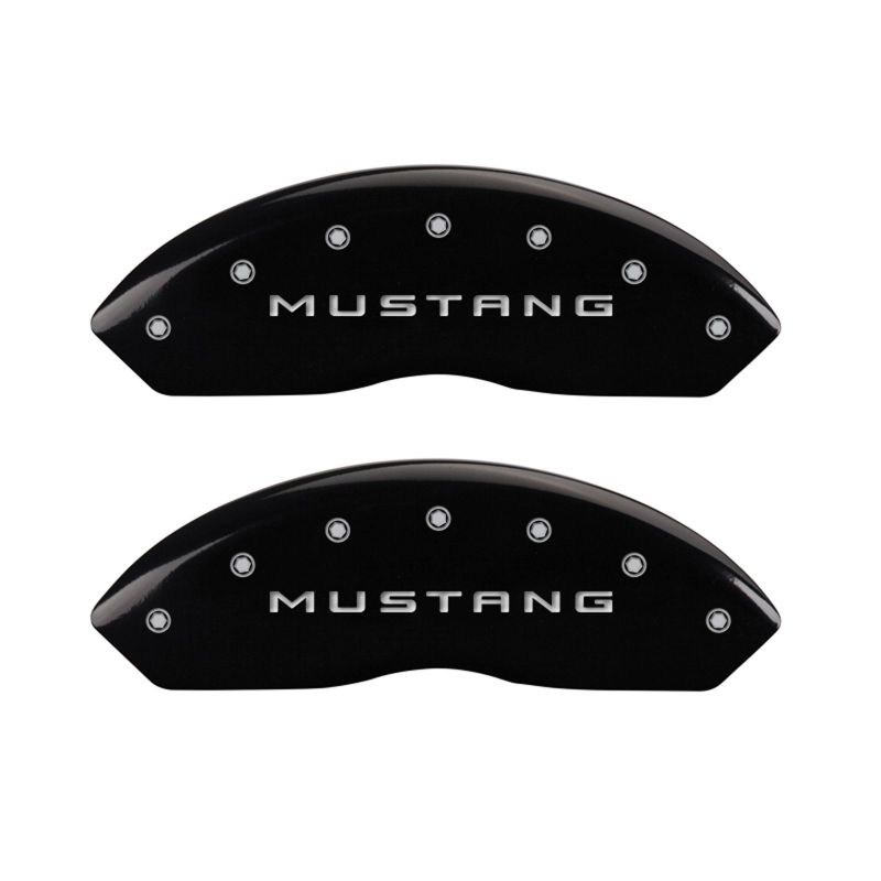 MGP 4 Caliper Covers Engraved Front Mustang Engraved Rear 50 Black finish silver ch - JDMuscleShop the look 2mgp10198SM50BK