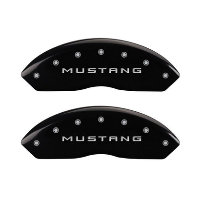 MGP 4 Caliper Covers Engraved Front Mustang Engraved Rear 50 Black finish silver ch - JDMuscleShop the look 2mgp10198SM50BK