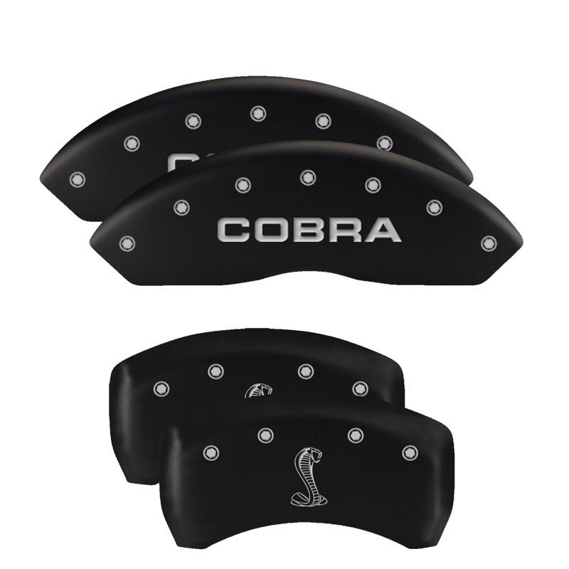 MGP 4 Caliper Covers Engraved Front Mustang Engraved Rear 50 Black finish silver ch - JDMuscleShop the look 2mgp10198SM50BK