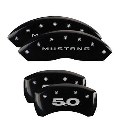 MGP 4 Caliper Covers Engraved Front Mustang Engraved Rear 50 Black finish silver ch - JDMuscleShop the look 2mgp10198SM50BK