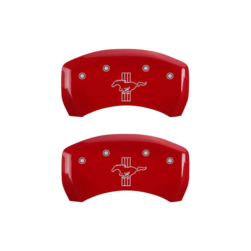 MGP 4 Caliper Covers Engraved Front Mustang Engraved Rear Bar & Pony Red finish silver ch - JDMuscleShop the look 2mgp10198SMBPRD