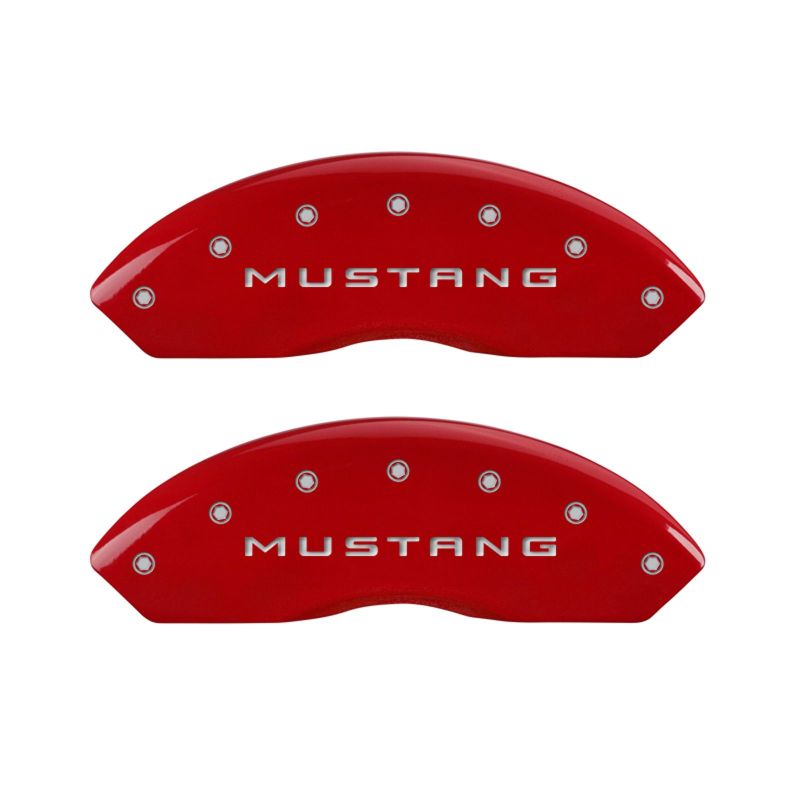 MGP 4 Caliper Covers Engraved Front Mustang Engraved Rear GT Red finish silver ch - JDMuscleShop the look 2mgp10198SMGTRD