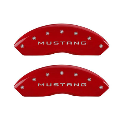 MGP 4 Caliper Covers Engraved Front Mustang Engraved Rear GT Red finish silver ch - JDMuscleShop the look 2mgp10198SMGTRD