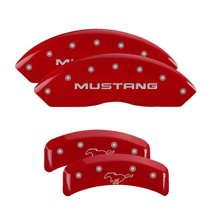 MGP 4 Caliper Covers Engraved Front Mustang Engraved Rear Pony Red finish silver ch - JDMuscleShop the look 2mgp10095SMPYRD