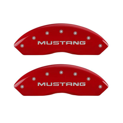 MGP 4 Caliper Covers Engraved Front Mustang Engraved Rear Pony Red finish silver ch - JDMuscleShop the look 2mgp10095SMPYRD