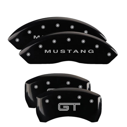 MGP 4 Caliper Covers Engraved Front Mustang Engraved Rear S197/GT Black finish silver ch - JDMuscleShop the look 2mgp10197SMG2BK