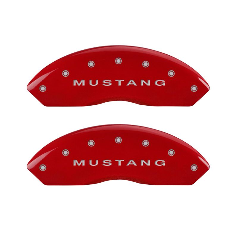 MGP 4 Caliper Covers Engraved Front Mustang Engraved Rear S197/GT Red finish silver ch - JDMuscleShop the look 2mgp10197SMG2RD