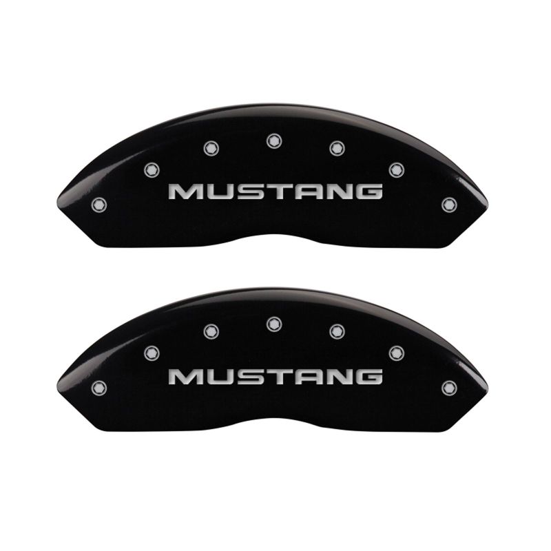 MGP 4 Caliper Covers Engraved Front Mustang Engraved Rear SN95/GT Black finish silver ch - JDMuscleShop the look 2mgp10095SMG1BK