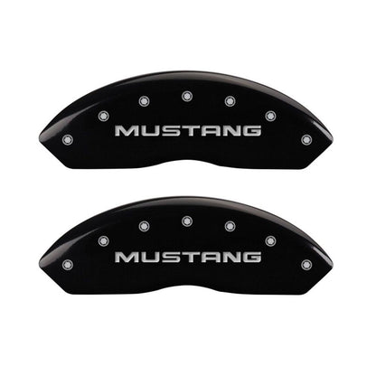 MGP 4 Caliper Covers Engraved Front Mustang Engraved Rear SN95/GT Black finish silver ch - JDMuscleShop the look 2mgp10095SMG1BK