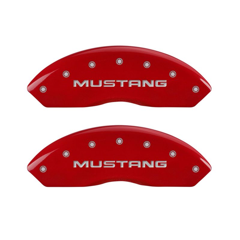 MGP 4 Caliper Covers Engraved Front Mustang Engraved Rear SN95/GT Red finish silver ch - JDMuscleShop the look 2mgp10095SMG1RD