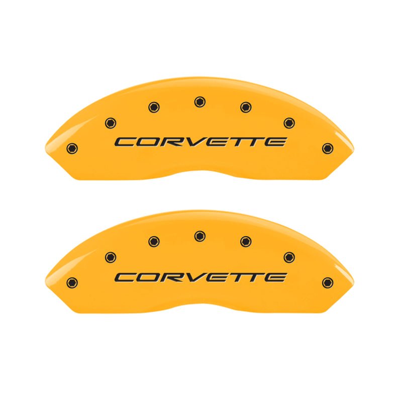 MGP 4 Caliper Covers for Chevrolet Corvette 1997 - 2004 – Engraved Front & Rear with Yellow Finish and Black Characters | mgp13007SCV5YL - JDMuscleSPK84800