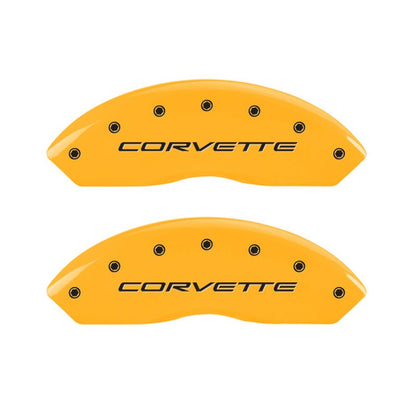 MGP 4 Caliper Covers for Chevrolet Corvette 1997 - 2004 – Engraved Front & Rear with Yellow Finish and Black Characters | mgp13007SCV5YL - JDMuscleSPK84800