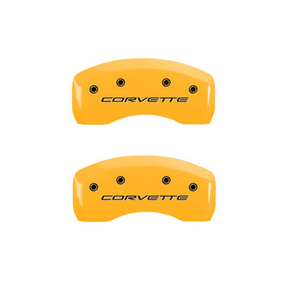 MGP 4 Caliper Covers for Chevrolet Corvette 1997 - 2004 – Engraved Front & Rear with Yellow Finish and Black Characters | mgp13007SCV5YL - JDMuscleSPK84800