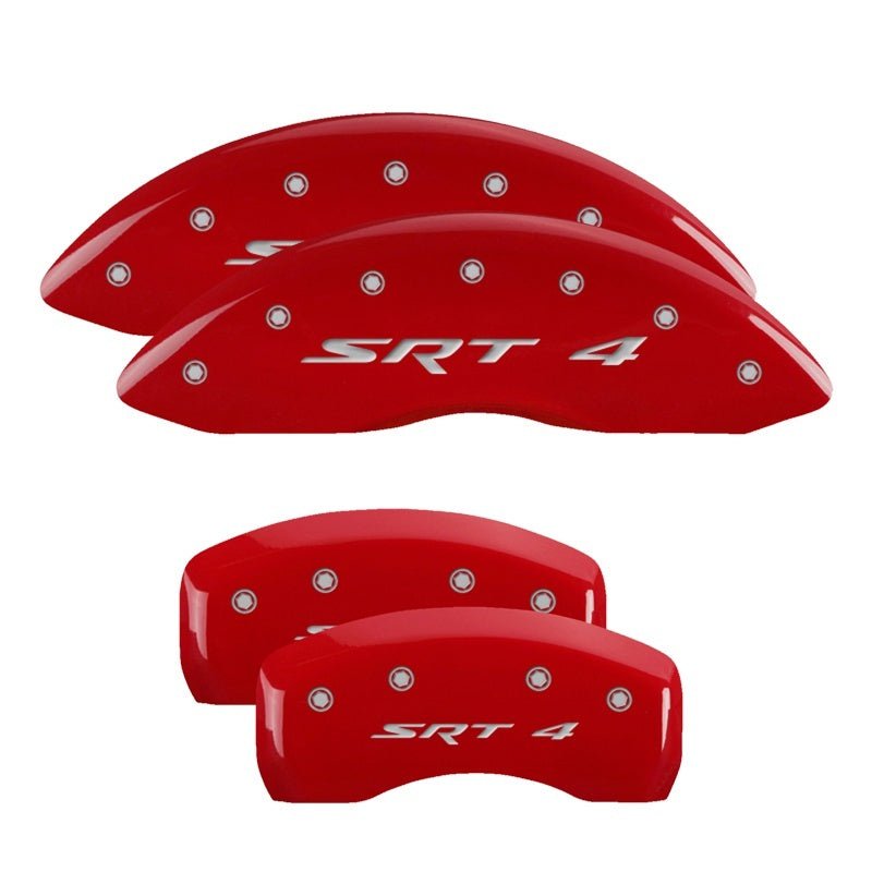 MGP Brake Caliper Covers for Chevrolet Corvette C6 – Red Powder Coat Finish with Silver Engraving | mgp13008SCV6RD - JDMuscleSPK85953