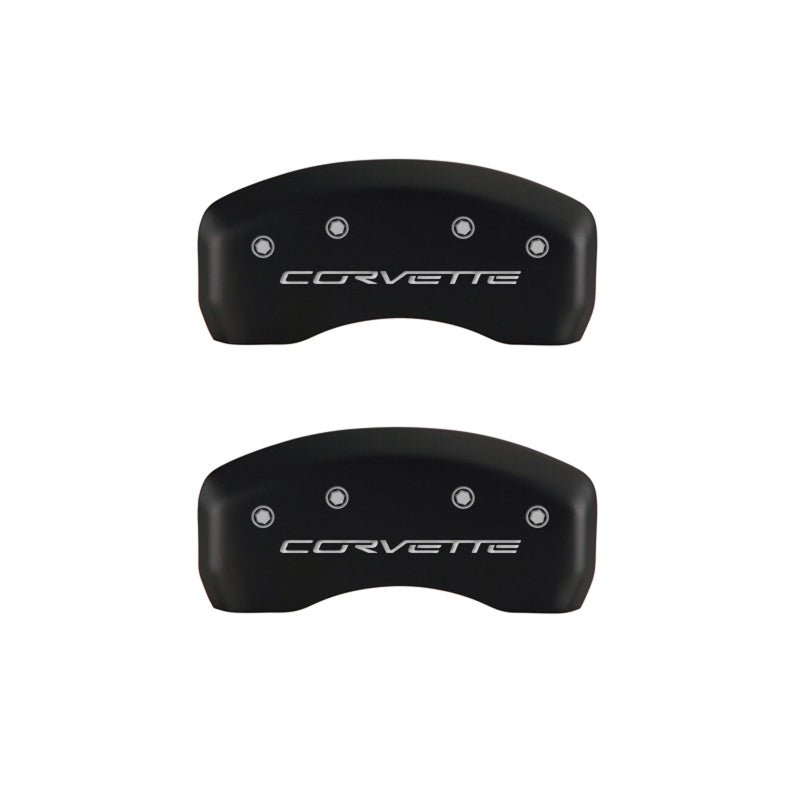MGP Brake Caliper Covers for Chevrolet Corvette C6 – Red Powder Coat Finish with Silver Engraving | mgp13008SCV6RD - JDMuscleSPK85953