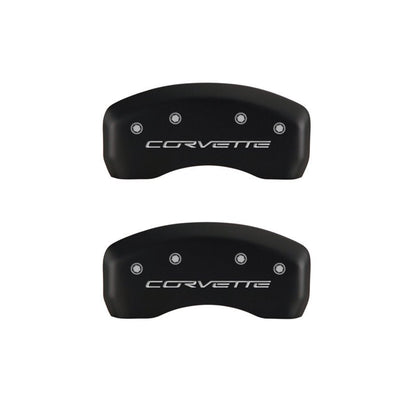 MGP Brake Caliper Covers for Chevrolet Corvette C6 – Red Powder Coat Finish with Silver Engraving | mgp13008SCV6RD - JDMuscleSPK85953