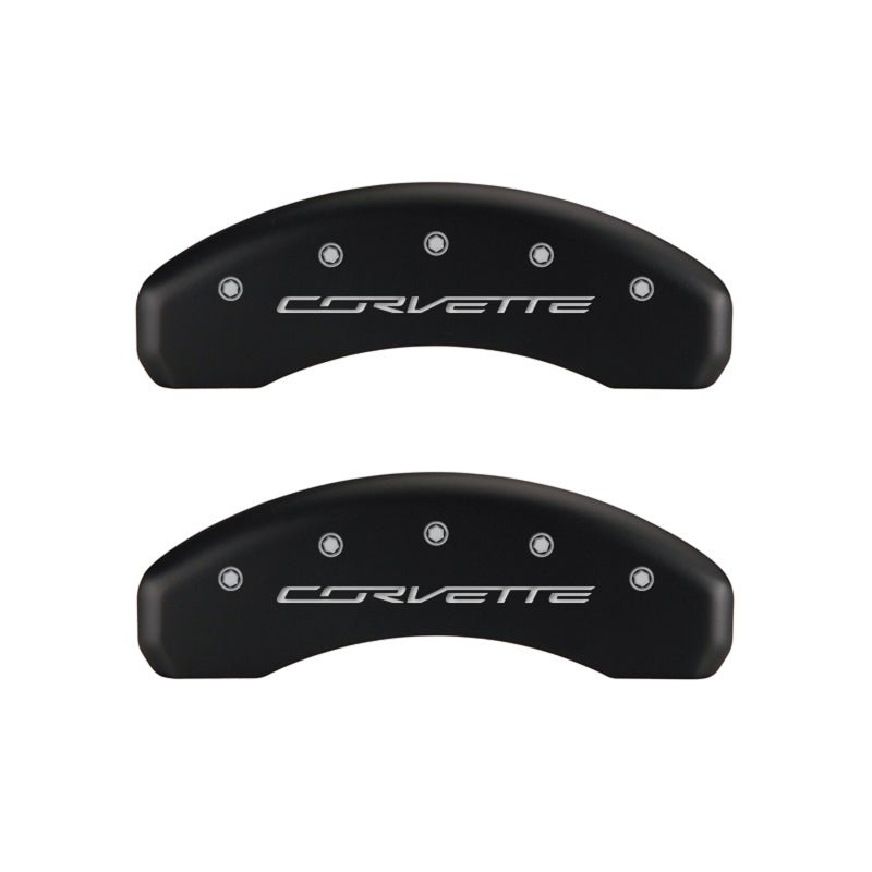 MGP Brake Caliper Covers for Chevrolet Corvette C7 – Red Powder Coat Finish with Silver Engraving | mgp13009SCV7RD - JDMuscleSPK89267