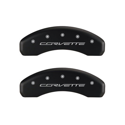 MGP Brake Caliper Covers for Chevrolet Corvette C7 – Red Powder Coat Finish with Silver Engraving | mgp13009SCV7RD - JDMuscleSPK89267