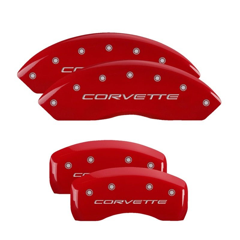 MGP Custom Caliper Covers for Chevrolet Corvette 1997 - 2004 – Red Finish with Silver Engraving | mgp13007SCV5RD - JDMuscleSPK84799