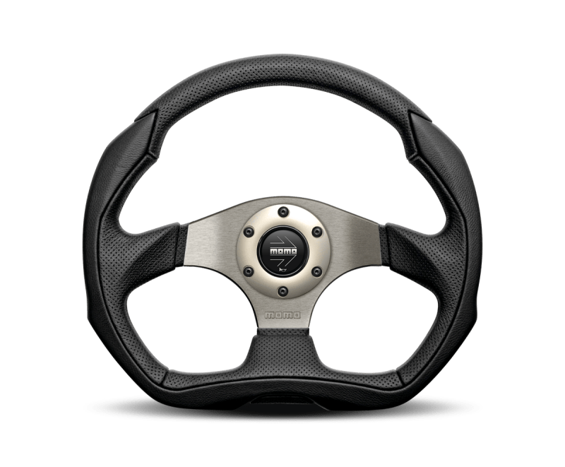 Momo Eagle Steering Wheel 350 mm - Black Leather/Anth Spokes - JDMuscleSPKmomEAG35BK0S