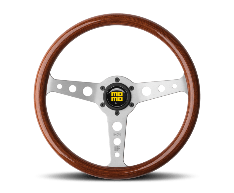 Momo Indy Steering Wheel 350 mm - Magoany Wood/Brshd Spokes - JDMuscleSPKmomIND35MA0P