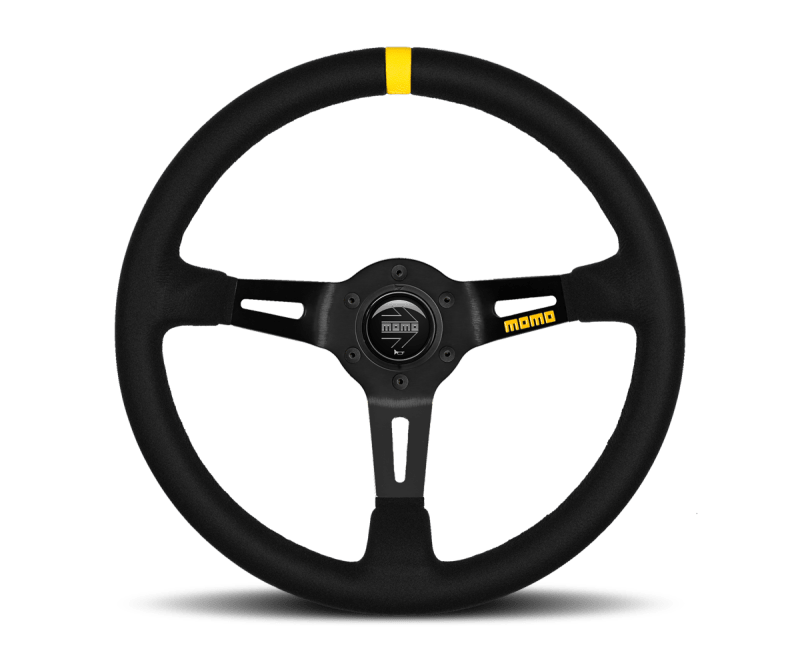 Momo MOD08 Steering Wheel 350 mm - Black Suede/Black Spokes/1 Stripe - JDMuscleSPKmomR1908/35S