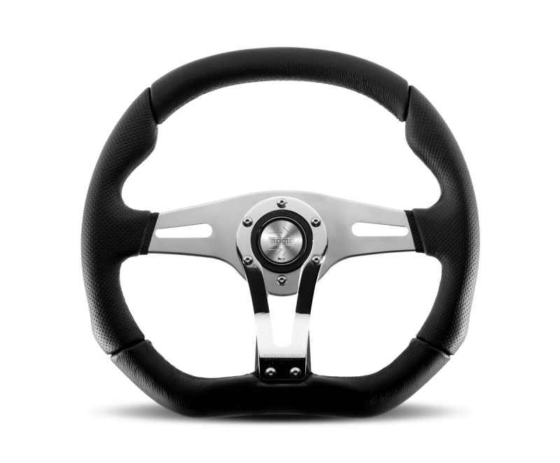 Momo Trek RSteering Wheel - Trek R/350 mm mmeter - Black AirLeather/Brshd Al Spokes - JDMuscleSPKmomTRK-R35BK0B