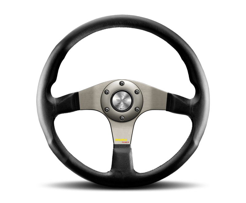 Momo Tuner Steering Wheel 350 mm - Black Leather/Red Stitch/Black Spokes - JDMuscleSPKmomTUN35BK0B
