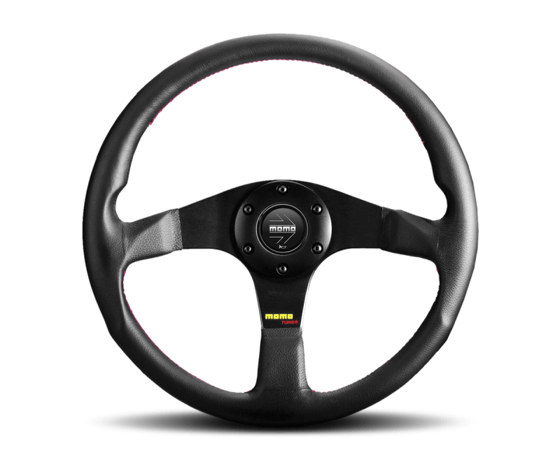 Momo Tuner Steering Wheel 350 mm - Black Leather/Red Stitch/Black Spokes - JDMuscleSPKmomTUN35BK0B