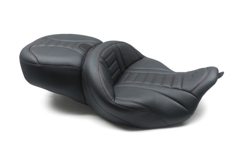 Mustang 08 - 21 Harley Electra Glide/Rd Glide/Rd King 1PC Seat Deluxe - Black w/ Red Stitching - JDMuscleShop the look 2mmp79006AB