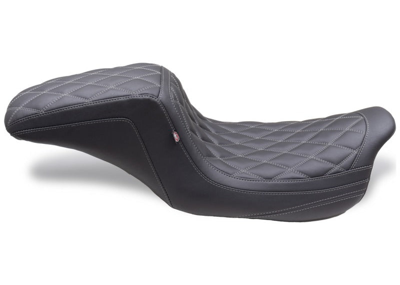 Mustang 08 - 24 HD FL Touring Double Diamond Squareback 1PC Seat - Black w/ Grey Stitching - JDMuscleShop the look 2mmp75299GM
