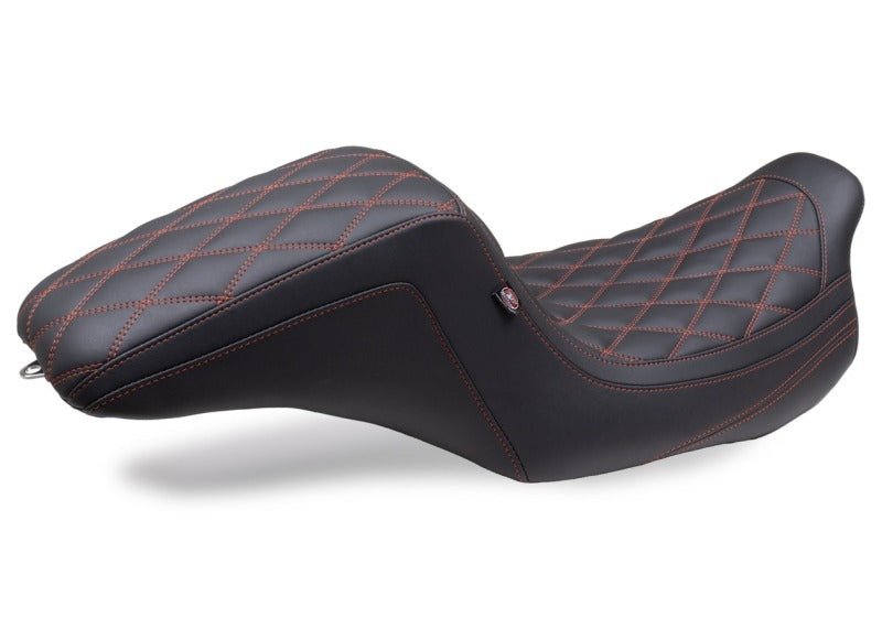 Mustang 08 - 24 HD FL Touring Double Diamond Squareback 1PC Seat - Black w/ Red Stitching - JDMuscleShop the look 2mmp75299AB