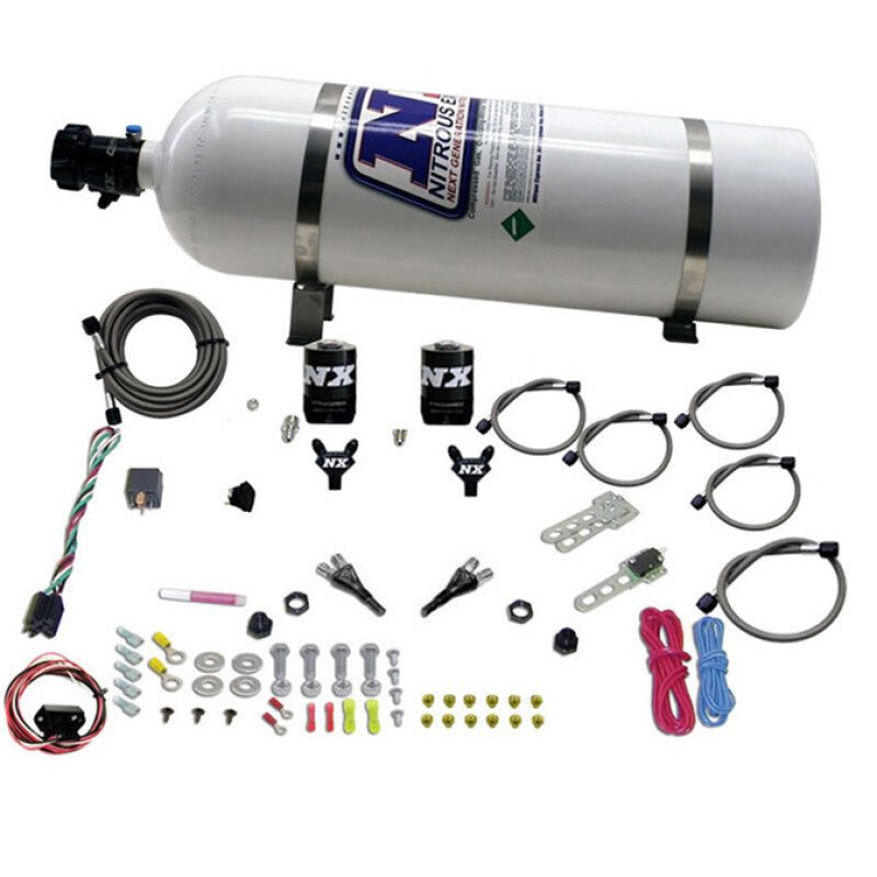 Nitrous Express [03-18 350Z/370Z, G35/G37] Dual Nozzle Nitrous System - 35-150 HP with 15 lb Bottle - JDMuscleNitrous Kitsnex20716-15