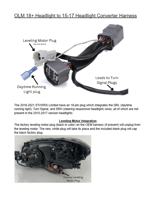 OLM [118 - 21 STI, 15 - 21 WRX Base and Premium] Halogen Headlight to LED Model Converter Harness (Pair) - JDMuscleHeadlightsOLMA.70031.3