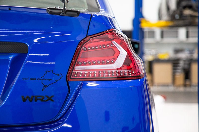 OLM Evolution Tail Lights - Clear Lens, Red Base, White Bar - 2015 - 2021 Subaru WRX / STI - JDMuscleOLMA.70032.1-R