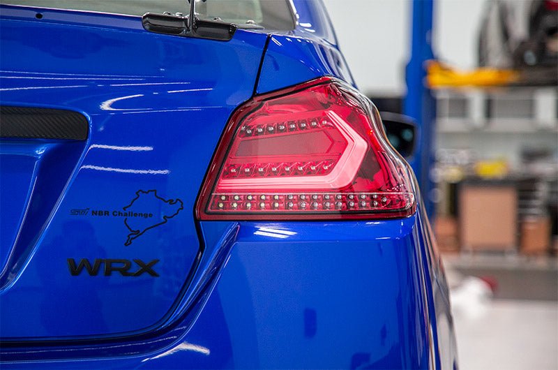 OLM Evolution Tail Lights - Clear Lens, Red Base, White Bar - 2015 - 2021 Subaru WRX / STI - JDMuscleOLMA.70032.1-R