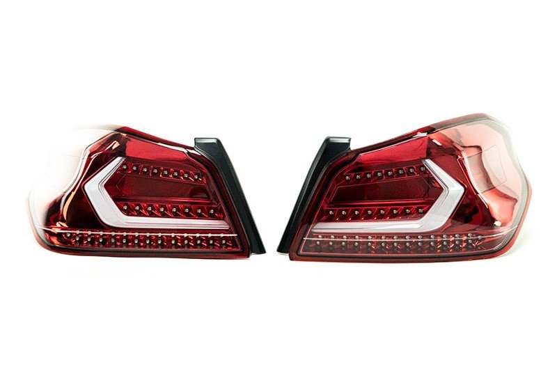 OLM Evolution Tail Lights - Clear Lens, Red Base, White Bar - 2015 - 2021 Subaru WRX / STI - JDMuscleOLMA.70032.1-R