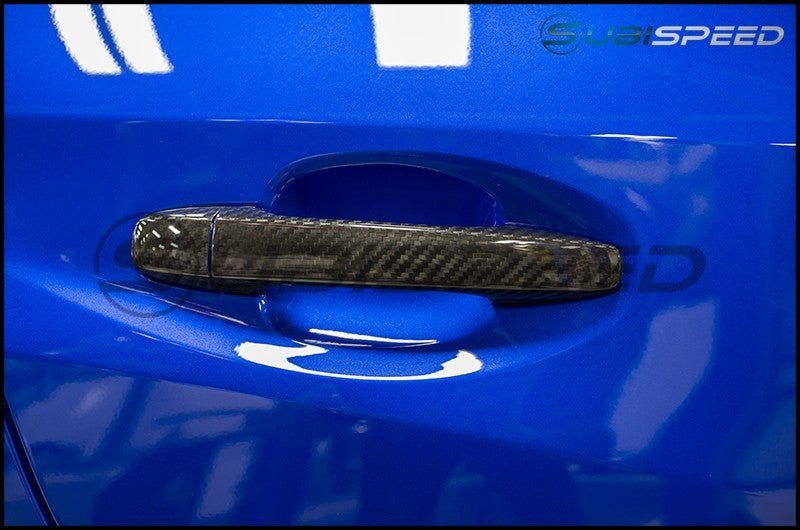 OLM Pre - preg Carbon Fiber Door Handle Covers - 2015 - 2021 Subaru WRX / STI / 2014 - 2018 Forester / 2013 - 2017 Crosstrek - JDMuscleOLMDHC-WRX14-1-DCF