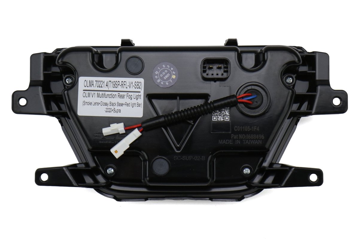 OLM V1 F1 Style Rear Brake / Fog / Reverse Light - Smoke Lens / Gloss Black Base / Red Bar) - 2020 - 2024 Toyota GR Supra - JDMuscleOLMA.70222.4