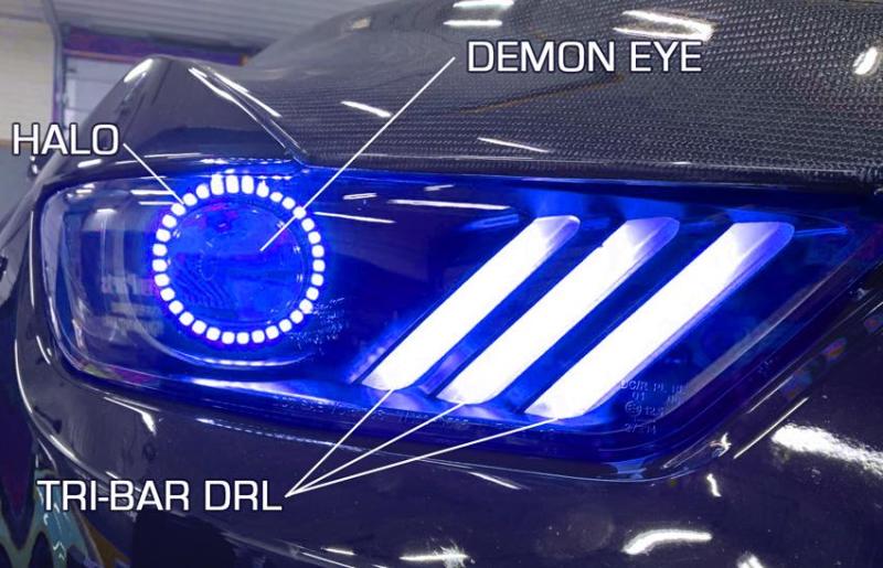 Oracle 15 - 17 Ford Mustang Dynamic RGB+A Pre - Assembled Headlights - Black Edition - SEE WARRANTY - JDMuscleShop the look 2orl8199-332