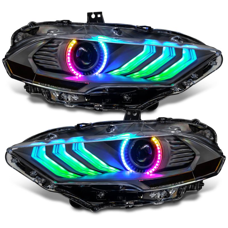 Oracle Lighting 18 - 23 Ford Mustang Dynamic ColorSHIFT LED Headlights - Black Series SEE WARRANTY - JDMuscleShop the look 2orl8204-332