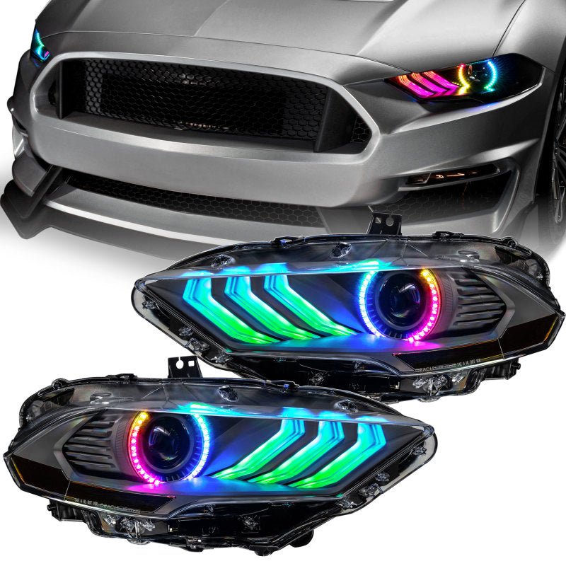 Oracle Lighting 18 - 23 Ford Mustang Dynamic ColorSHIFT LED Headlights - Black Series SEE WARRANTY - JDMuscleShop the look 2orl8204-332