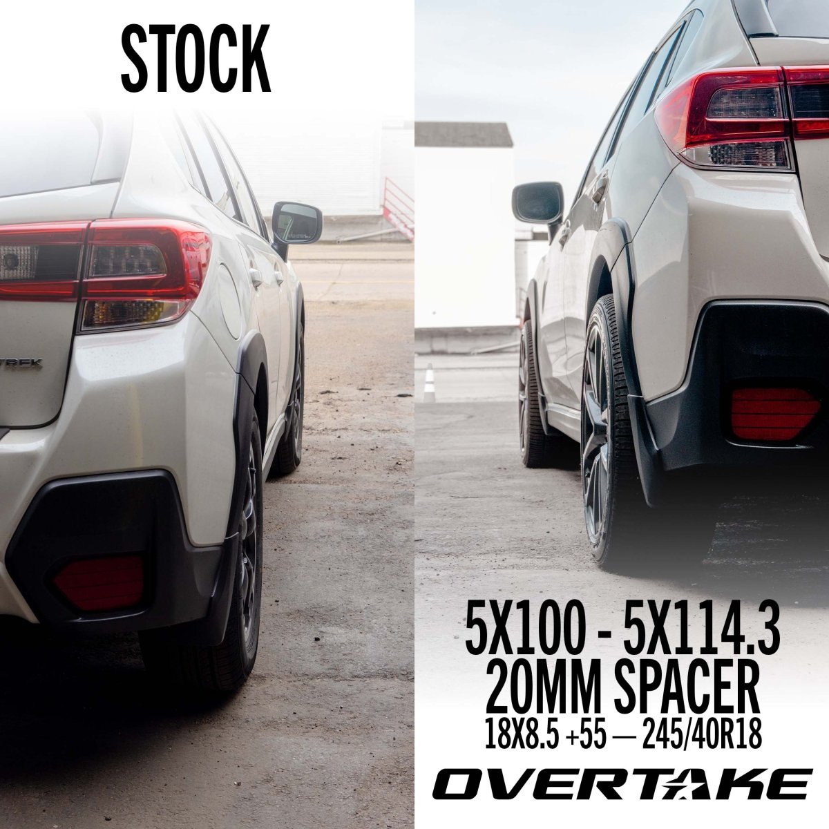 OVERTAKE Wheel Spacer Adapters - Pair - 20mm 5x100 to 5x114.3 - Subaru 2002 - 2014 WRX, 2004 STI, 2013 - 2026 BRZ/GR86, and more - JDMuscleExterior & BodyA10810