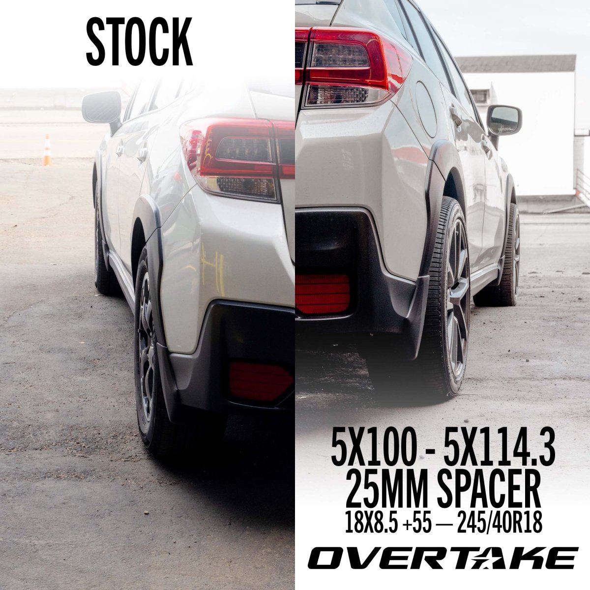 OVERTAKE Wheel Spacer Adapters - Pair - 25mm 5x100 to 5x114.3 - Subaru 2002 - 2014 WRX, 2004 STI, 2013 - 2026 BRZ/GR86, and more - JDMuscleExterior & BodyA10811