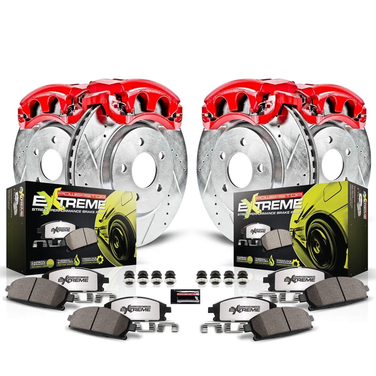 PowerStop [10-19 370Z] Z23 Evolution Sport Front & Rear Brake Kit with Calipers - Red - JDMuscleBrake KitspsbKC8060