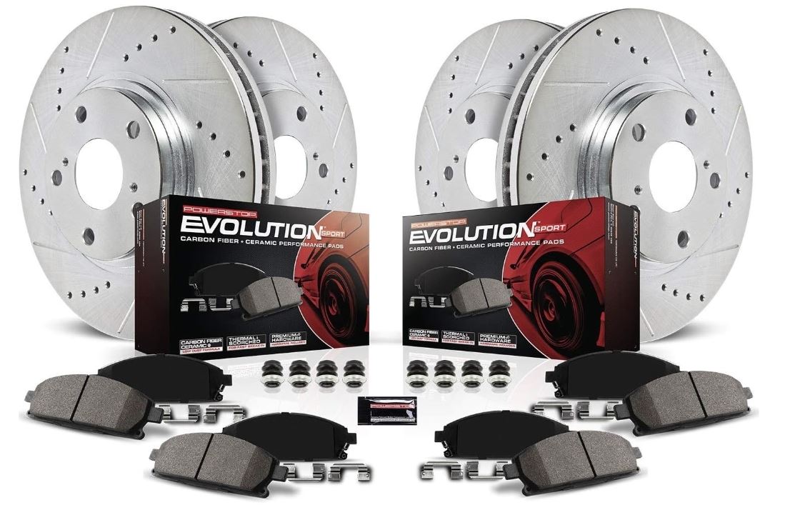PowerStop [14-17 Q50] Z23 Evolution Sport Front & Rear Brake Kit - Drilled & Slotted Rotors, Carbon-Fiber Ceramic Pads - JDMuscleBrake KitspsbK6943