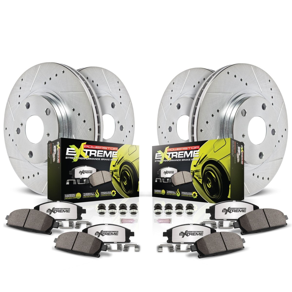 PowerStop [14-19 Infiniti Q50/Q60] Z26 Street Warrior Front and Rear Brake Kit - Drilled and Slotted - JDMuscleBrake KitspsbK8006-26